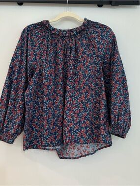 J. Crew Navy Floral Blouse with Red and Teal Accents